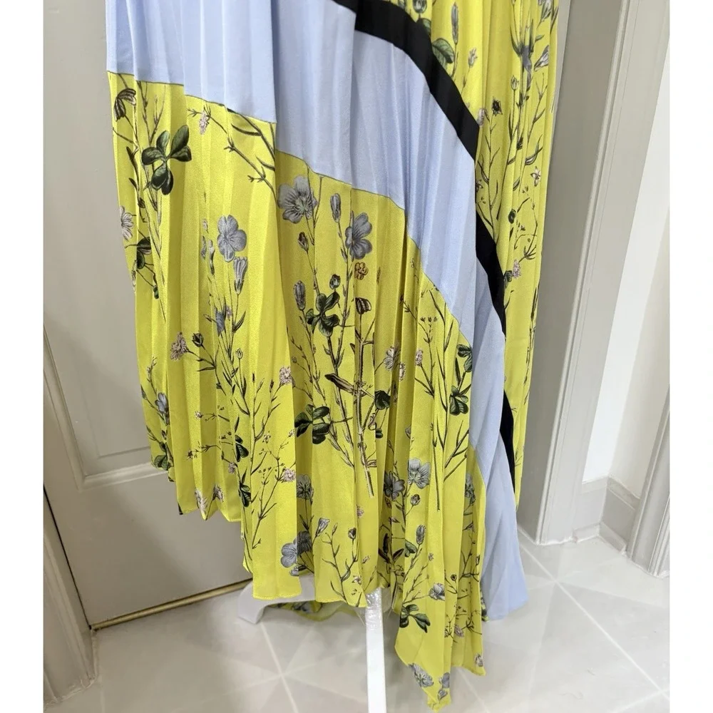 Self Portrait Womens Sleeveless Floral Pleated Asymmetrical Dress Yellow Size 10 - Picture 4 of 12